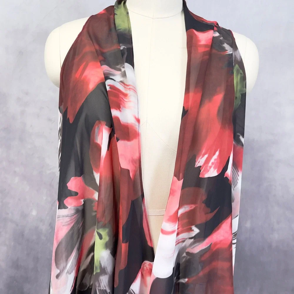 Carmen Marc Valvo Swimwear Sheer Floral Coverup OS Flowy Boho Resort‎ Asymmetric